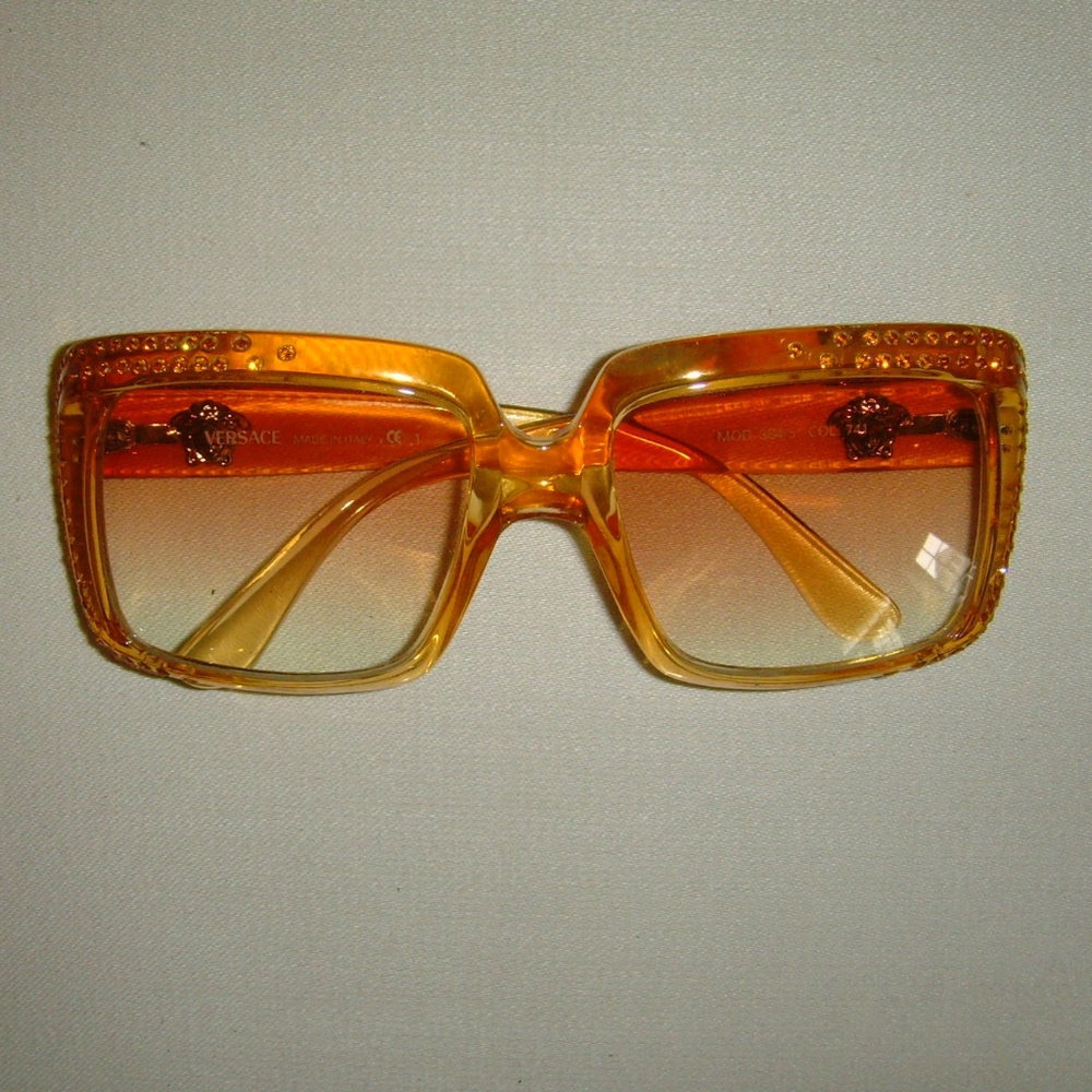 VERSACE Vintage Amber Colored and Rhinestone Sunglasses - Picture 4 of 16